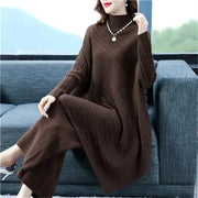 High Quality Turtleneck Knitted Wide Leg Irregular 2 Piece Set