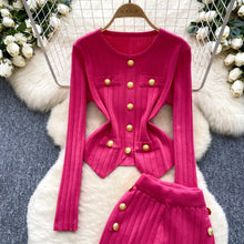 Two Piece Sets Elegant Long Sleeve Button Top + Elastic Long Pants