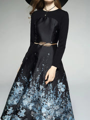 High Quality Black Floral Elegant Jacquard Luxury Long Dress