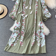 High quality multi color long sleeve printed embroidered dress