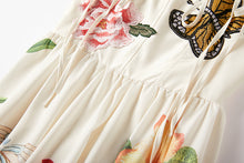 High Quality Spaghetti Strap Floral Print Cotton Linen Long Embroidered Flower Butterfly Dress