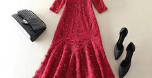 3/4 Sleeve V Neck Flower Embroidery Dress with High Quality Sequins