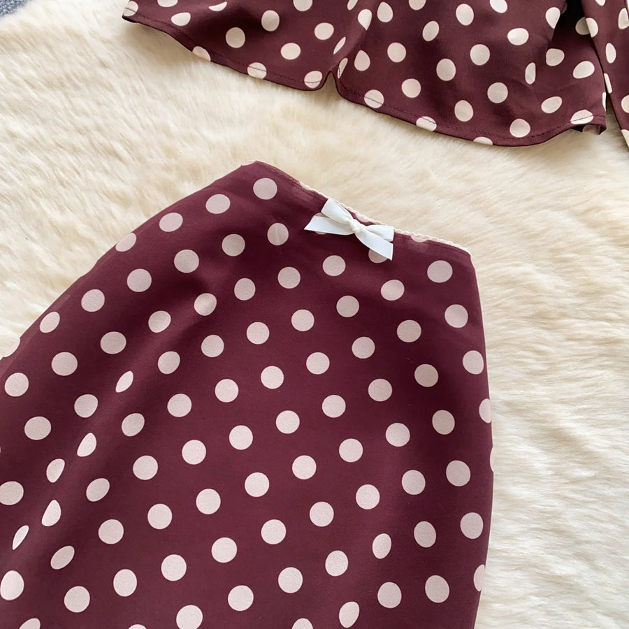 Retro Polka Dot Skirt Set Women Summer Sweet Style Fashion Temperament Camisole Top and Fashion Bodycon Skirt Women Skirt Set