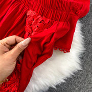 Women Lace Patchwork Pants Set Single Breasted Long Sleeved Shirt Elastic Waisted Trousers Suit Summer Female 2 pieces Sets