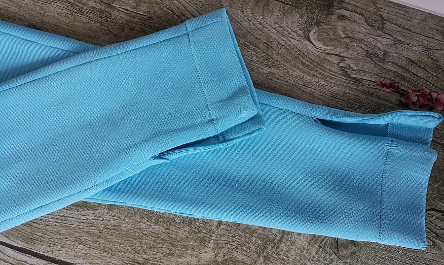 Luxury Ruffle Blue Bandage Sets with High Waist Skinny Pants