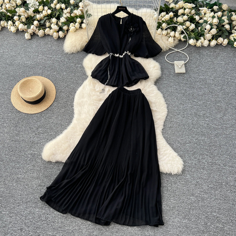 Chic Elegant Three-dimensional Ruched slim chain casual Sexy Evening Fashion fairycore women clothing Two Piece Set
