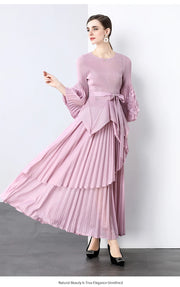 Miyake Spring Women's Clothing French Light Luxury Temperament Elegant Pleated Clothes Two-piece Set  Irregular Skirt 2025