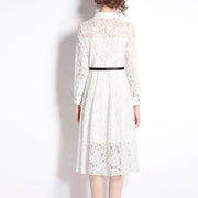 high quality multi color lace dress with pockets, long sleeves, buttons with collar