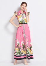 High Quality Sleeveless Ruffle Belted Flower Maxi Dress