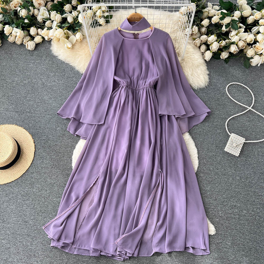 High quality multi color high neck long sleeve elegant long dress