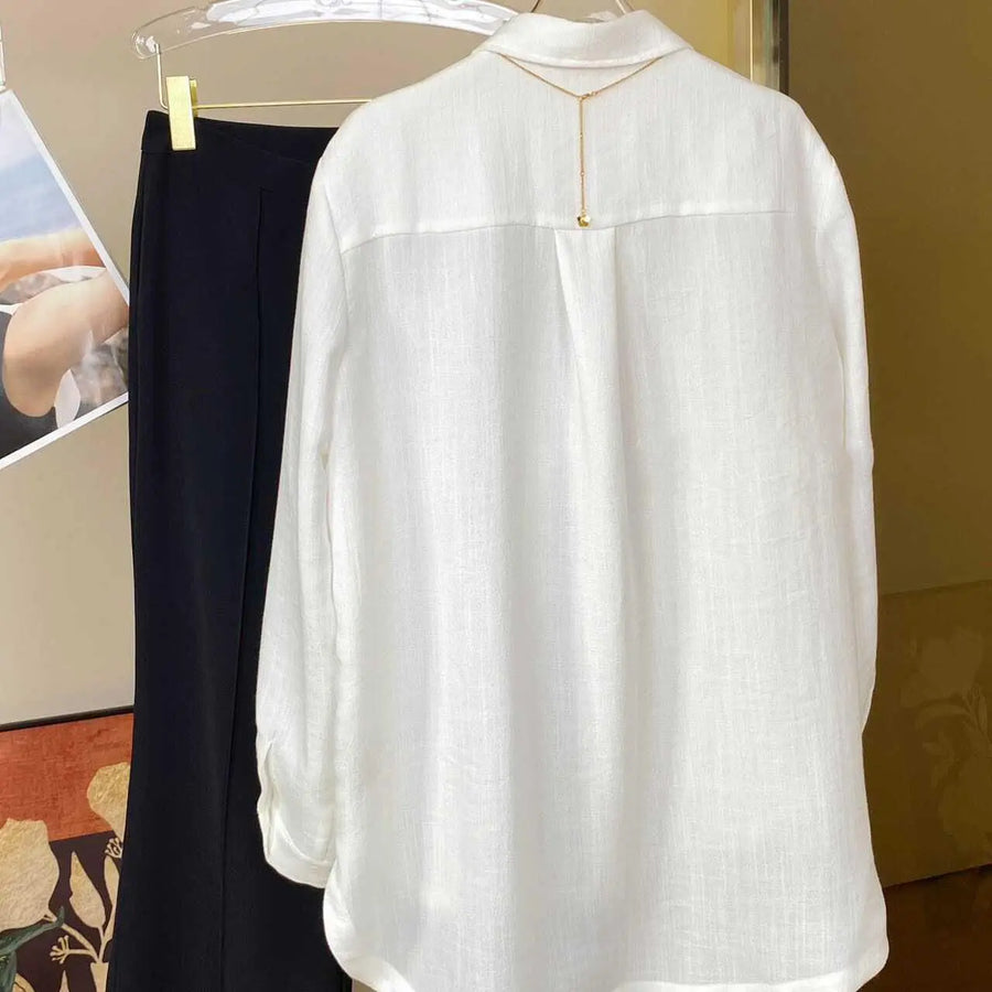 New Style Shirt Women's French Style Niche Design Embroidered Jacquard Retro Versatile White Long Sleeved Shirt