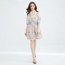 High Quality Three Quarter Sleeves High Waist Print Elegant Dress