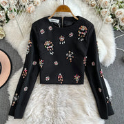 Luxury Style Two Piece Set For Women O Neck Long Sleeve Topa High Waist Skinny A Line Skirt Set Female