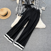 Two Piece Sets V-neck Bowknot Sweater Top + High Waist Draped Long Pants