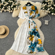 Chic Single Breasted Spliced Elegant Korean Fashion Fairy Sexy High Waist Vestidos Summer High Street Women Vacation