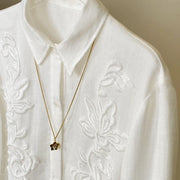 New Style Shirt Women's French Style Niche Design Embroidered Jacquard Retro Versatile White Long Sleeved Shirt