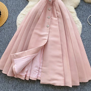 High-quality A-line dress with straps, V-neck, sleeveless, elegant fitted waist