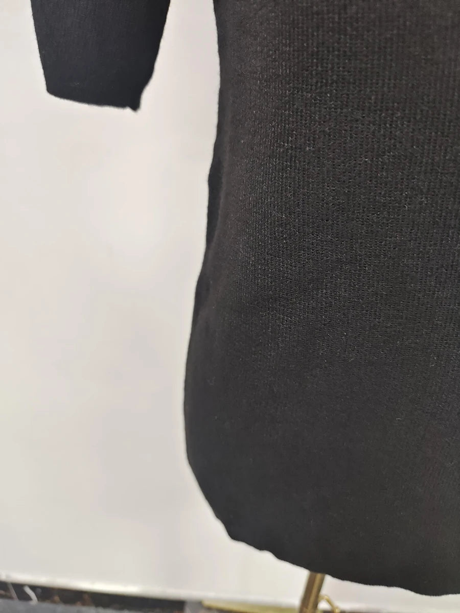 Women's Basic Solid Color Knitted Sweater, Round Neck, Short Sleeve, Patches, Metal Buckles, Temperament