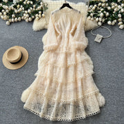 Cake Dress Women Long Dresses High Waist Vestidos Full Sleeve Elegant Splice Y2k Streetwear Work Party Night Ruffles High Waist