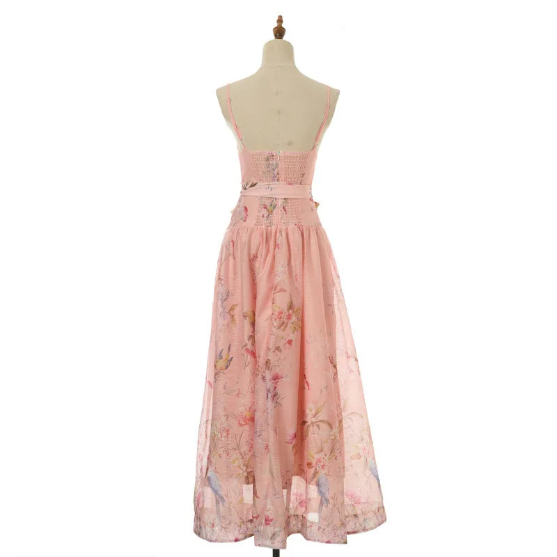 Plus size printed strappy dress with high waist, high quality midi style