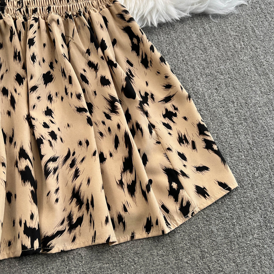 Retro Sweet V Neck Slim Lace -up Print Autumn Summer Elegant Elastic Dress A-line Long Sleeve Vacation Women Mermaid Dresses