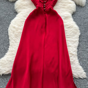 Elegant Satin V-neck Chic Straps Sexy Sleeveless Hotsweet Slim Slip Long Dresses Vintage High Street Women Clothing