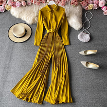 High Quality Long Sleeve High Waist Lace Up Pleated Vintage Jumpsuit