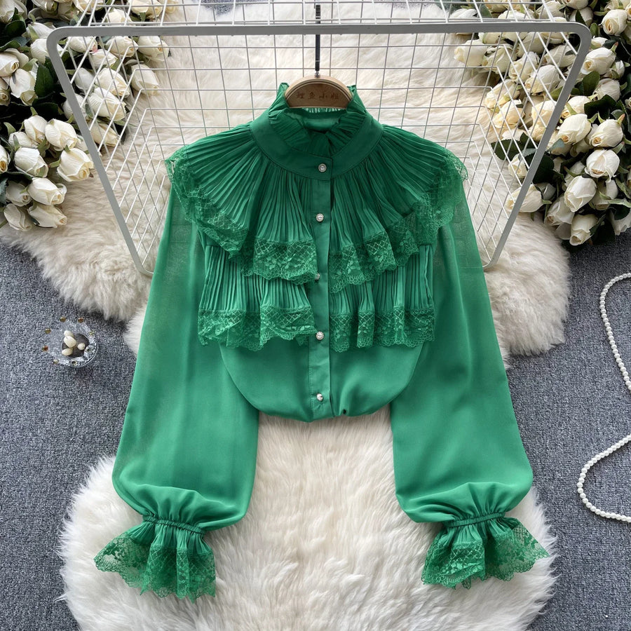 High Quality Sweet Ruffles Loose Elegant Long Sleeve Shirts