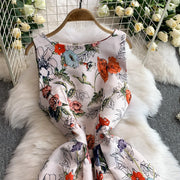Fashion Elegant Print Sleeveless Dress Women 2026 Summer New Slim Waist Gown Ball Big Swing Robe Fresh Temperament Vestidos