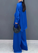 Red and Blue Solid Color Matching Loose Sets Long Sleeve Shirt+Wide Leg Pants High Quality