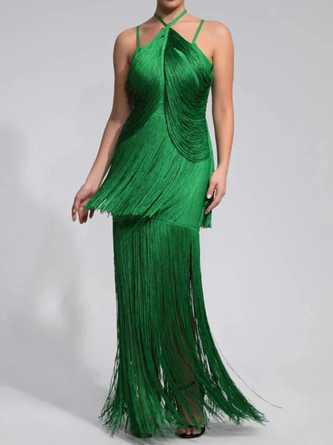 High quality green maxi sleeveless sexy elegant knitted bandage long dress