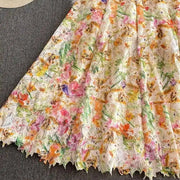 Long dress with open back and sexy A-line cut with high-quality flowers and embroidered lace