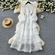 Cake Dress Women Long Dresses High Waist Vestidos Full Sleeve Elegant Splice Y2k Streetwear Work Party Night Ruffles High Waist