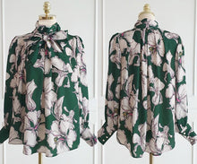 High Quality Floral Print Bow Blouse+Knee Length Skirt 2 Piece Set
