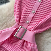 SINGREINY 1950s Ribbed Knit Dress Sleeveless Lapel Belt French Ins Chic Spring Summer Celebrity Style Feminine A-line Long Dress