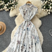 Dress Women Long Dresses High Waist Vestidos Polo Collar Short Sleeve Elegant Splice Y2k Streetwear Work Party Night Print