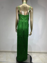 High quality green maxi sleeveless sexy elegant knitted bandage long dress