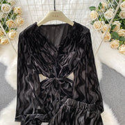 Autumn Velvet Skirt Two-piece Set V-neck Single Breasted Shirt Jacquard Skirts Suit  French Elegant Fashion Women Matching Sets