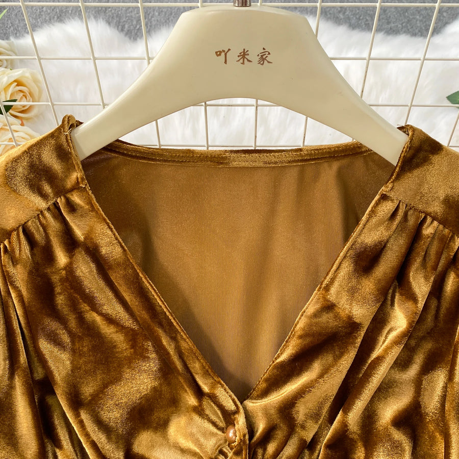 Autumn Velvet Skirt Two-piece Set V-neck Single Breasted Shirt Jacquard Skirts Suit  French Elegant Fashion Women Matching Sets