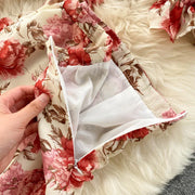 Sexy Two Pieces Sets Chic Bandage chiffon Shirt Top with sweet High Waist mermaid Skirt Beach Vacation Sets