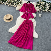Chic Elegant Three-dimensional Ruched slim chain casual Sexy Evening Fashion fairycore women clothing Two Piece Set