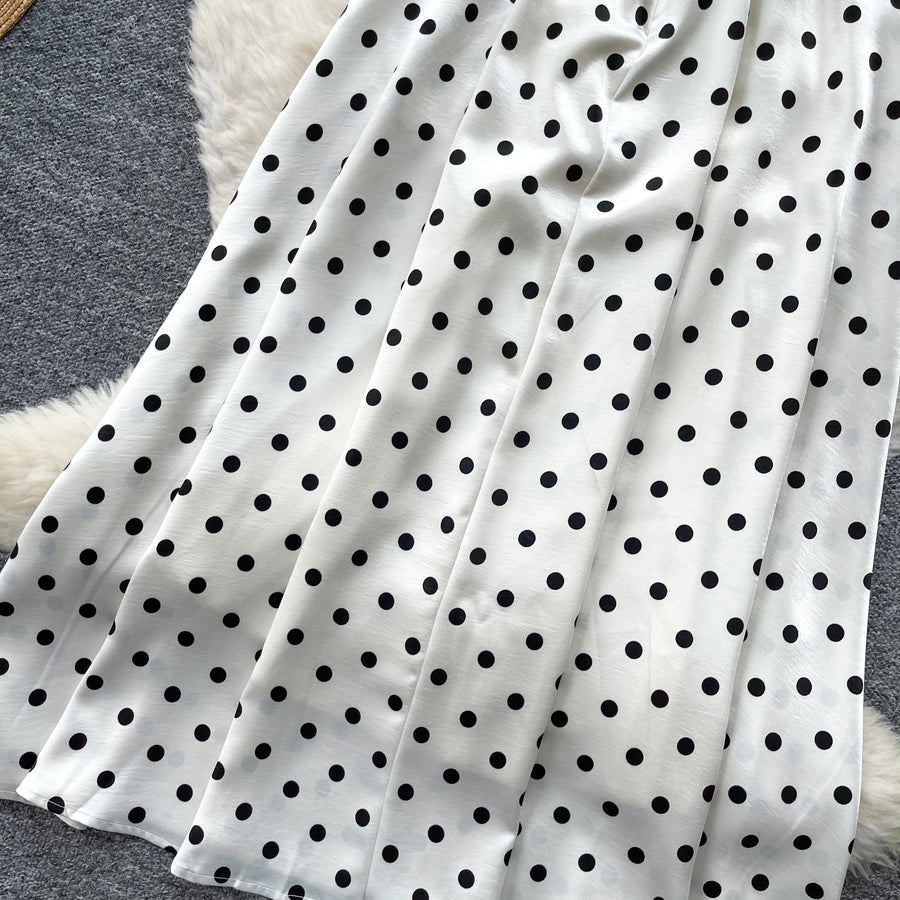 Sexy Backless Polka Dot Maxi Dress High Waist Slimming Summer Korean Style Sleeveless Women's Dress
