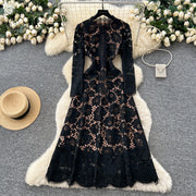 Chic vintage Hook flower hollow lace long sleeve Elegant Fairy korean fashion autumn Party women clothing