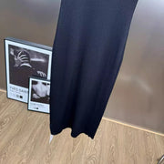 Solid Spliced Hollow Out Long Knitting Dress for Women O Neck Sleeveless High Waist Patchwork Metal Buckle Dresses Female