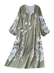 High quality multi color long sleeve printed embroidered dress