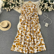 High Quality Multi Colors V Neck A-Line Floral Long Sleeve Dress