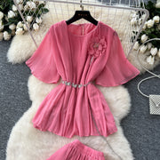 Chic Elegant Three-dimensional Ruched slim chain casual Sexy Evening Fashion fairycore women clothing Two Piece Set