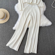 3-piece suit coat, high-waisted zip-up vest + high-quality wide-leg pants