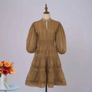 Quality Organza Midi Hollow Out Dresses Women's Half Sleeve Summer Embroidery Lace Evening Party Short Dress Shirt Lady