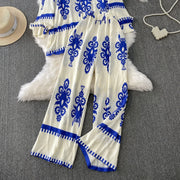 Women Two Piece Skirt Sets Shirt Muslim Suits Shirt Tops Full Sleeve Solid Wide Leg Pant Long Elegant Elastic Waist Summer 2025